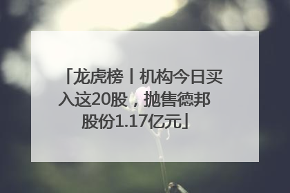 龙虎榜丨机构今日买入这20股，抛售德邦股份1.17亿元